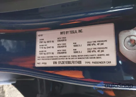 2020 Tesla Model 3 Long Range Dual Motor All-Wheel Drive из США, поврежденный, VIN 5YJ3E1EB8LF617408